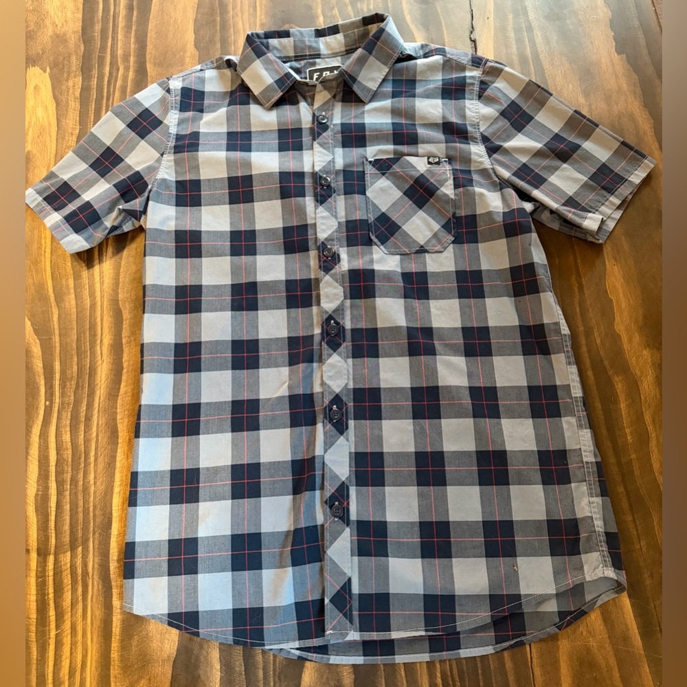Fox Racing Men's Short Sleeve Button Down Plaid Shirt Size Small